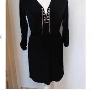MICHAEL Michael Kors Black Silver Chain Tie Wrap Dress Small